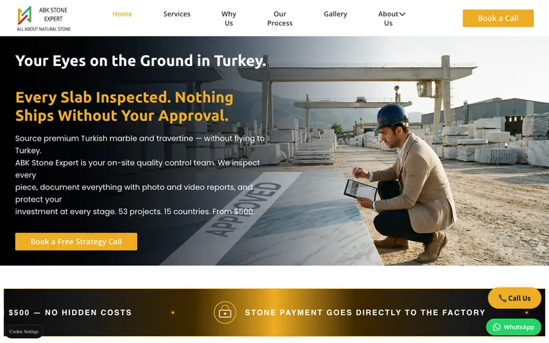 ABK Stone Expert kurumsal web sitesi anasayfası — DMT Dijital projesi